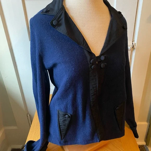 Anthropologie Lambs Wool Dark Blue Blazer Jacket Large NEW - Picture 1 of 9